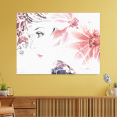 Roze dame, Vrouw profiel gezicht met bloemen Canvas Afdruk (Insitu (Woonkamer))
