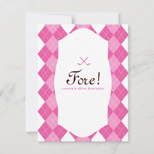 Roze dames Golf Party Argyle Kaart (Voorkant)