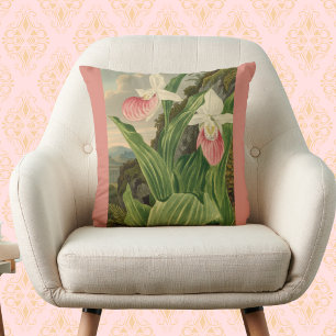 Roze Damesklomp Oude Bloem Orchidee Botanisch Kussen