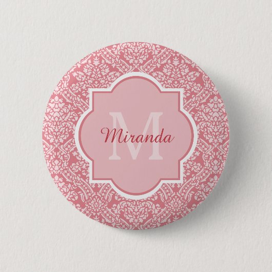 roze damespatroonmonogram met naam ronde button 5,7 cm (Voorkant)