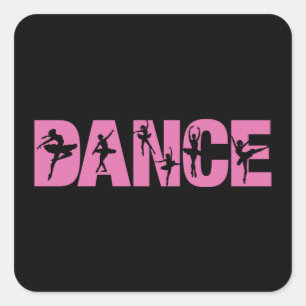 Roze DANCE met Ballerina Cutouts Vierkante Sticker