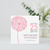 Roze Dandelion Wedding Save the Date (Staand voorkant)