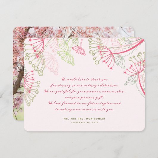 Roze dandelions Vlentweduwschap Dank je Bedankkaart (Voorkant / Achterkant)