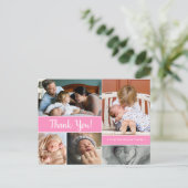 Roze Dank U 2e Baby Aankondiging Baby meisje Briefkaart (Staand voorkant)