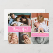 Roze Dank U 2e Baby Aankondiging Baby meisje Briefkaart (Voorkant / Achterkant)