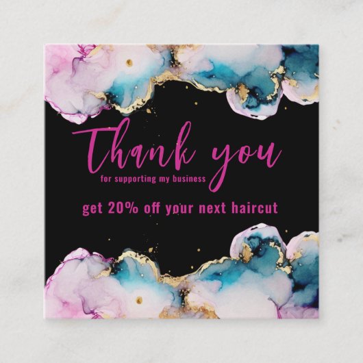 Roze Dank u Abstract Zwart Elegant Business Vierkante Visitekaartje (Voorkant)