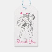 Roze dank u bruiloft bruid & bruidegom Cartoon Cadeaulabel (Achterkant)