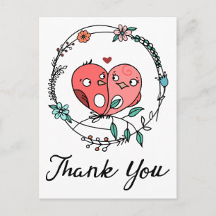 Roze Dank u Lovebirds Bloemenkrans Weddi Briefkaart