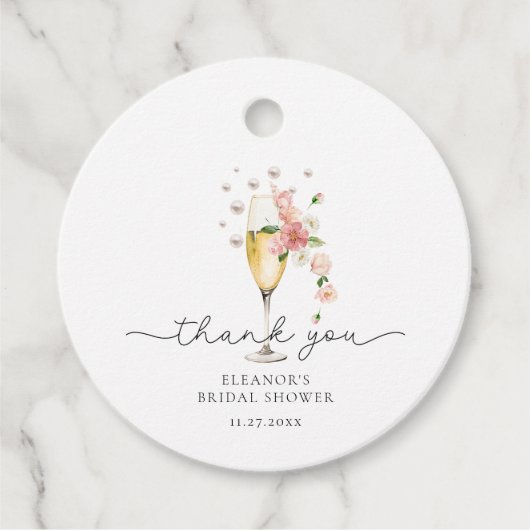 Roze Dank u Parels & Prosecco Vrijgezellenfeest Bedankjes Labels (Voorkant)