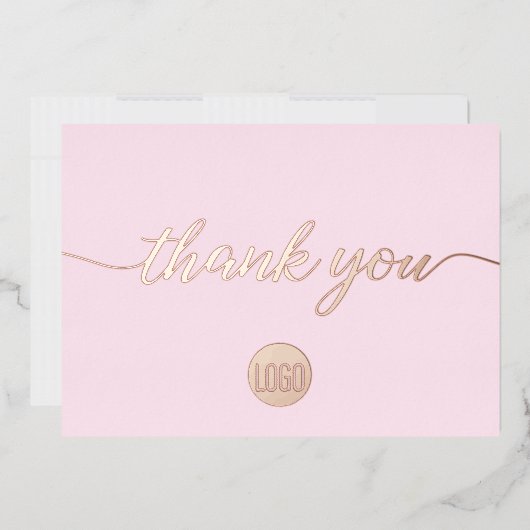 Roze Dankjewel Script Custom Logo Roze Goud Folie Feestdagenkaart (Envelop)
