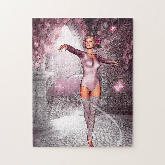 Roze dansballerina en mooie vlinders legpuzzel (Verticaal)