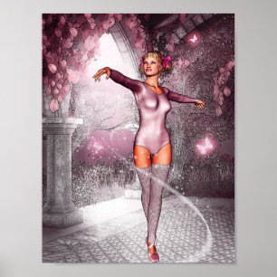 Roze dansballerina en mooie vlinders poster