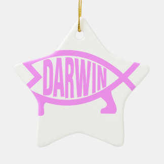 Roze Darwin Fish Keramisch Ornament