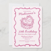 Roze dat meisje retro hart coquette taart verjaard kaart (Voorkant)