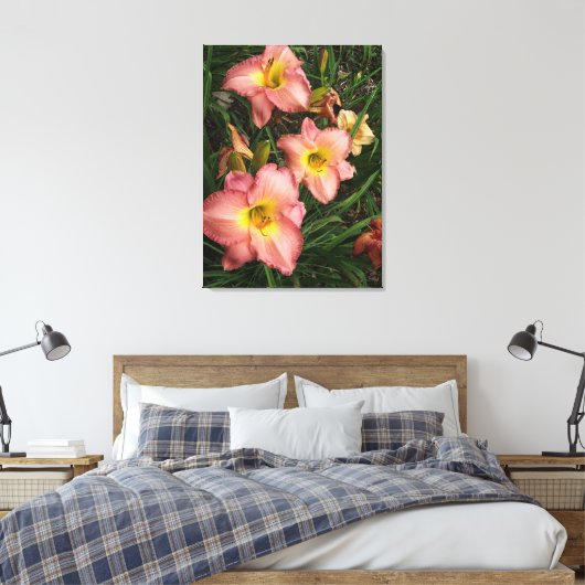 Roze Daylilies Wrapped Canvas (Insitu (Slaapkamer))