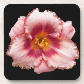 Roze Daylily Bloom op Black Floral Bier Onderzetter (Voorkant)