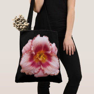 Roze Daylily Bloom op Black Floral Draagtas