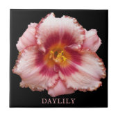 Roze Daylily Bloom op Black Floral Tegeltje (Voorkant)