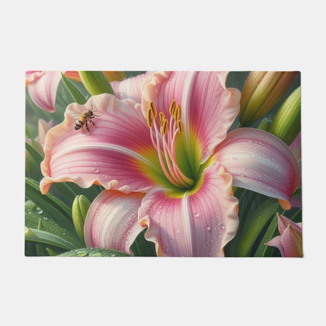 Roze Daylily Floral Deurmat (Voorkant)