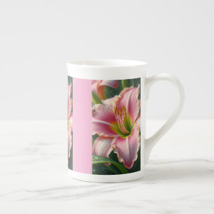 Roze Daylily Floral Porselein Kop