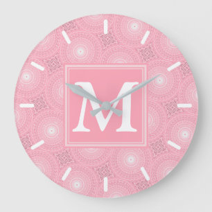 Roze de cirkelspatroon van het monogram grote klok