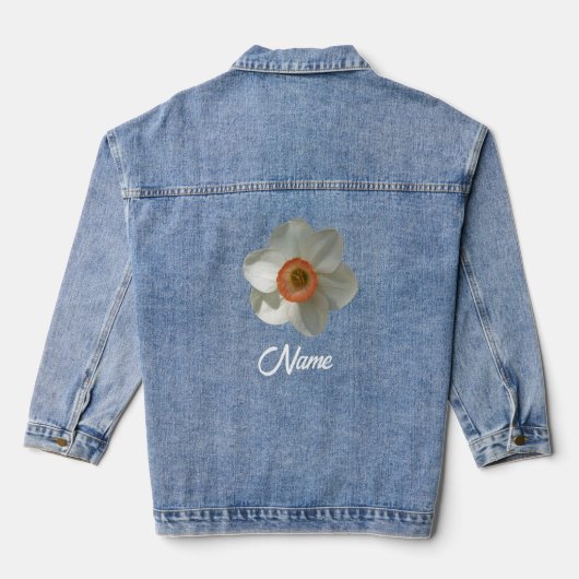 Roze deaffodilentestbloem denim jacket (Achterkant)