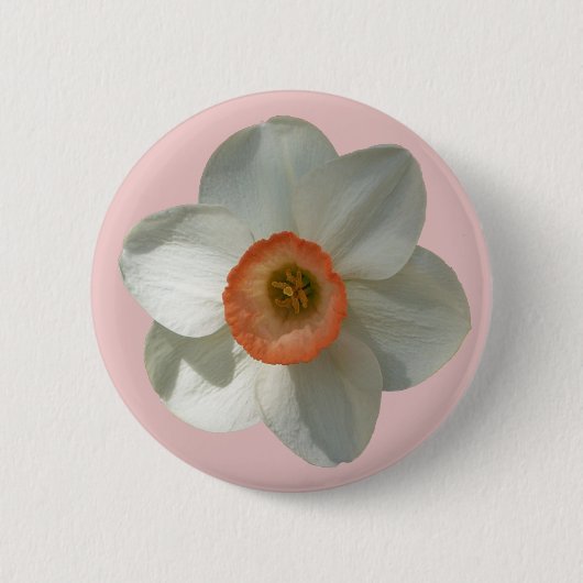 Roze deaffodilentestbloem ronde button 5,7 cm (Voorkant)