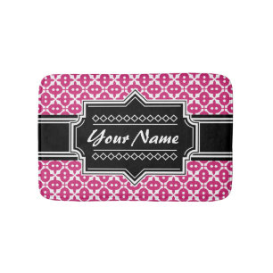 Roze Deco Pattern Black Persoonlijke naam Badmat