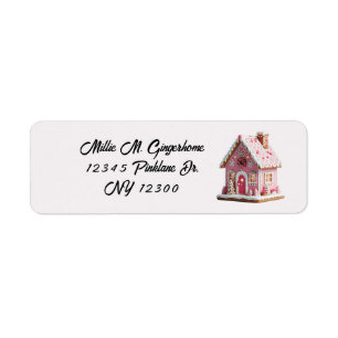 Roze decor dorp gingerbreadhuis etiket