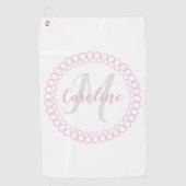 Roze decoratieve cirkelvormig monogram Golfhanddoe Golfhanddoek (Voorkant)