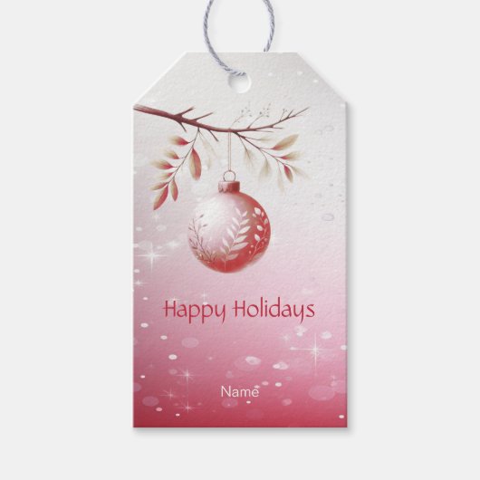 Roze Decoratieve Kerstbal Vakantie Gift Label Cadeaulabel (Voorkant)