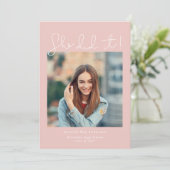 Roze deed het Afstuderen Fotoaankondiging Kaart (Staand voorkant)