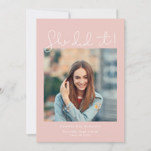 Roze deed het Afstuderen Fotoaankondiging Kaart