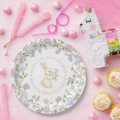 Roze Delicate Floral Bunny Baby shower Papieren Bordje (Feest)