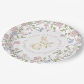 Roze Delicate Floral Bunny Baby shower Papieren Bordje (Gekanteld)