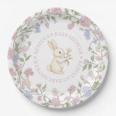 Roze Delicate Floral Bunny Baby shower Papieren Bordje (Voorkant)