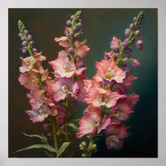 Roze Delphinium Bloemenkunst Print Poster
