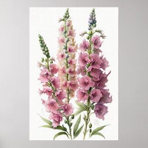 Roze Delphinium Bloemenkunst Print Poster