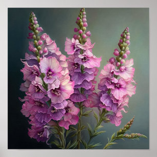 Roze Delphinium Bloemenkunst Print Poster