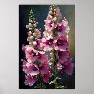 Roze Delphinium Bloemenkunst Print Poster