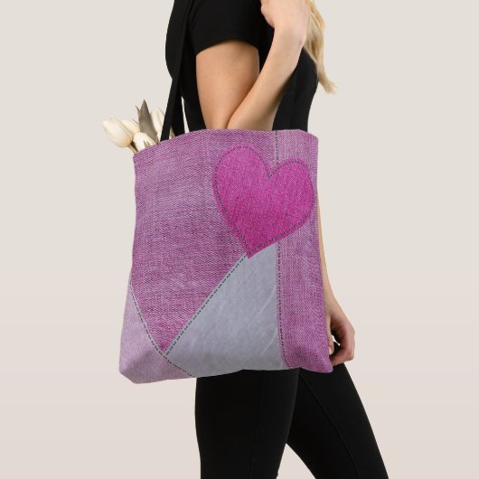 Roze denim hart Canvas tas (Dichtbij)
