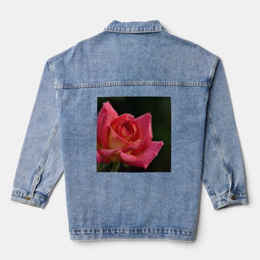 Roze denim jack met roos jacket (Achterkant)