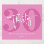Roze Dertigste Dertigste Verjaardagsfeestgeschenk Sparkling Wijnetiket (Enkel label)