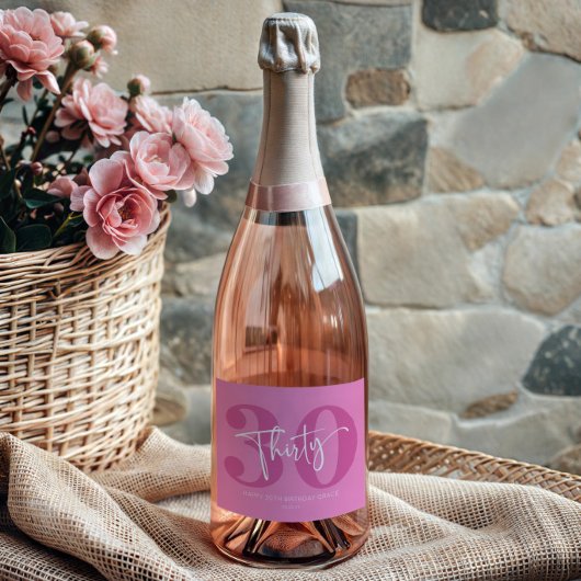 Roze Dertigste Dertigste Verjaardagsfeestgeschenk Sparkling Wijnetiket