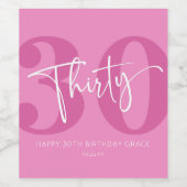 Roze Dertigste Dertigste Verjaardagsfeestgeschenk Wijn Etiket (Enkel label)