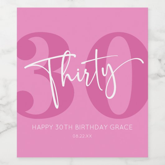 Roze Dertigste Dertigste Verjaardagsfeestgeschenk Wijn Etiket (Enkel label)