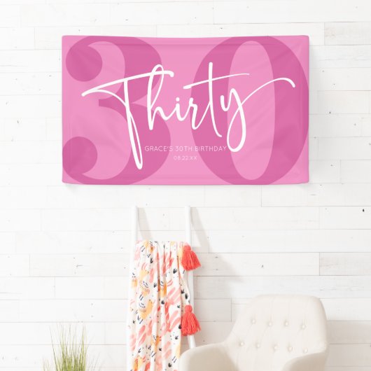 Roze Dertigste Dertigste Verjaardagsfeestje Spandoek (Insitu)