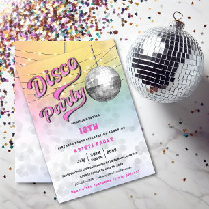 Roze Desco Party Birthday Uitnodiging
