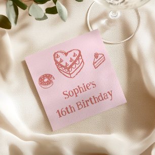 Roze Dessert Schets Sweet 16 Verjaardagsfeestje Servet