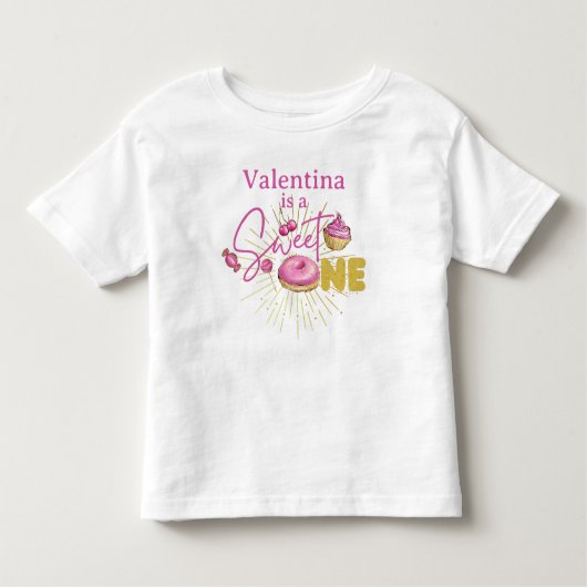 Roze desserts Zoete Eén Meisje 1e verjaardagskledi Kinder Shirts (Voorkant)